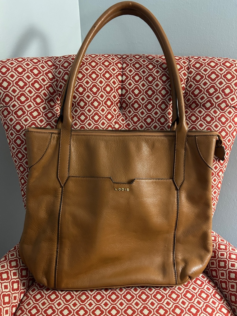 Lodis Tan Leather Tote with Double Handles